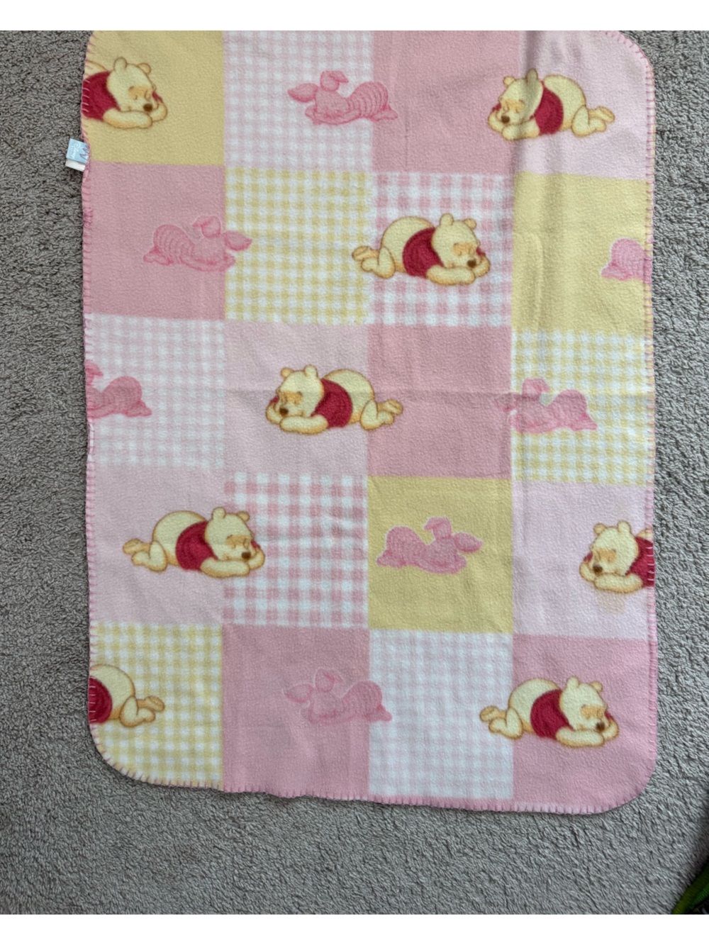 Vintage Winnie the Pooh Pink and Yellow Baby Blanket